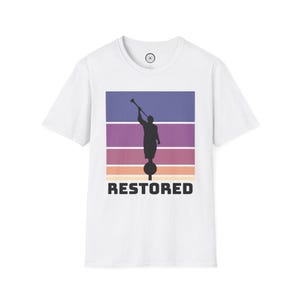 Camiseta restaurada Angel Moroni - Camiseta SUD retrô, Camiseta masculina SUD, Silhueta de anjo trombeteiro, Presente de dia dos pais, Presente missionário