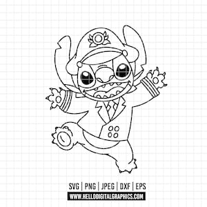 5281 - Stitch ger sig på väg linjeteckningar Svg, Eps, Png, Dxf, Jpeg. Disneykryssning, Stitch-resor dtf