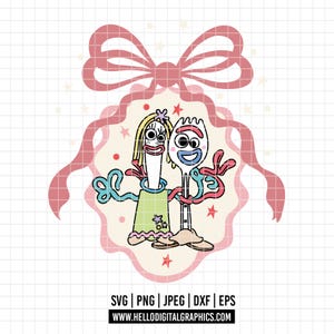 May include: A whimsical illustration features two anthropomorphic utensils, a fork and a spoon, with expressive faces and colorful details. The design is set against a pink ribbon and a decorative background, with the text "SVG | PNG | JPEG | DXF | EPS" and a website address at the bottom.