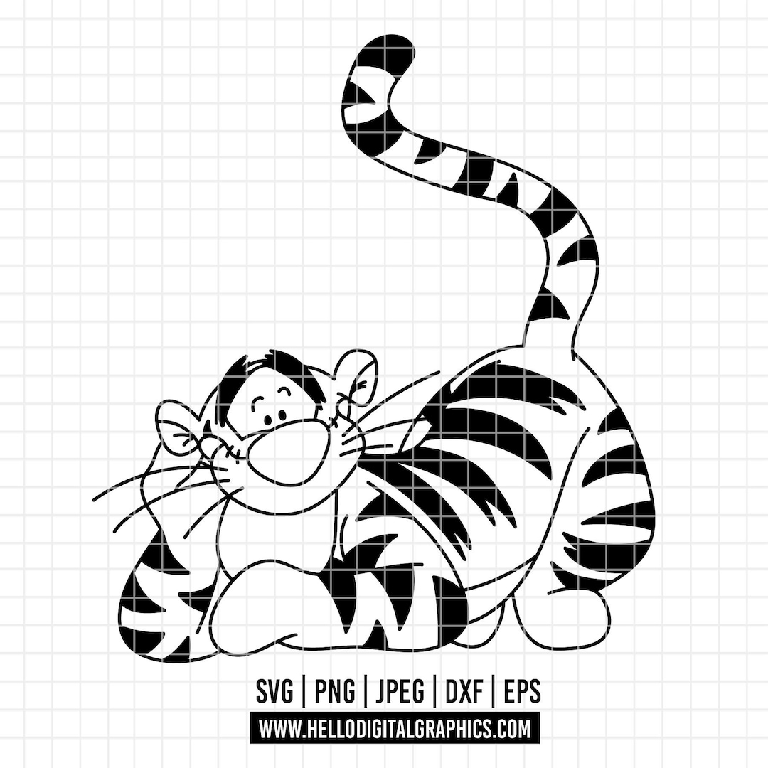Tigger Line Pattern 4596 - Tigger Posing Line Art Svg, Eps, Png, Dxf, Jpeg. Disneyy Winnie ...
