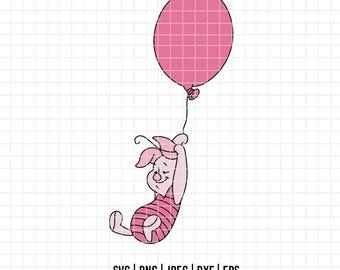Puede incluir: Ilustración de dibujos animados de un cerdo rosa sosteniendo un globo rosa. El cerdo lleva una camisa a rayas y tiene una expresión feliz. El globo es grande y redondo, con un patrón de cuadrícula. La imagen incluye información del tipo de archivo.
