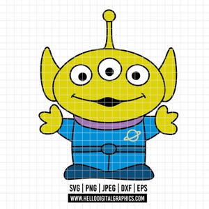 May include: A cartoon illustration of a green alien with three eyes, yellow ears, and a blue uniform. The alien has a smiling expression and a small planet graphic on its chest. The image includes file type information and a website address.