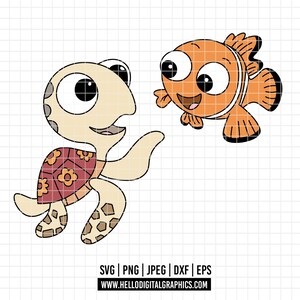 5905 - Nemo & Squirt dtf full color Svg, Eps, Png, Dxf, Jpeg. Disneyy Finding Nemo dtf
