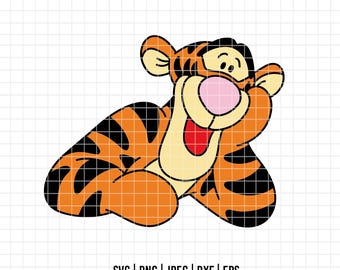 Puede incluir: Ilustración de dibujos animados de Tigger de Winnie the Pooh. Tigger es naranja con rayas negras, una nariz rosa y una boca roja. La imagen incluye información del tipo de archivo y una dirección web en la parte inferior.