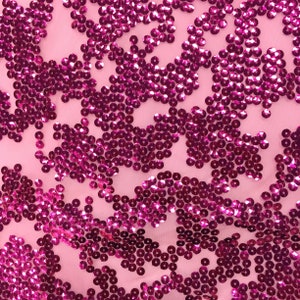 Fuschia Sequins on Light Pink Nylon Spandex Mesh Stretch