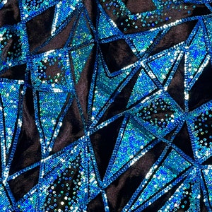 All Star Black Velvet and Turquoise Sequins 54” wide 4-way Stretch fabric yardage