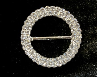 1.75 Inch Crystal Rhinestone Round Double Row Buckle