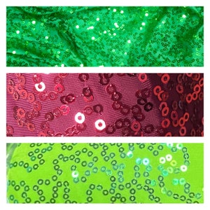 Mini Sequin Poly/Spandex Fabric: Neon Green, Kelly Green, Burgundy - 48” Wide
