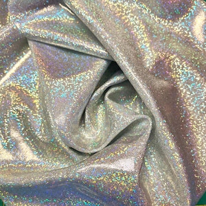 White Silver Hologram Mystique Nylon Spandex 58” wide 4-way Stretch