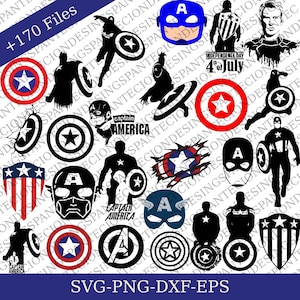 キャプテン・アメリカ SVG PNG DXF Eps バンドル – Cricut と Silhouette 用スーパーヒーローカットファイル