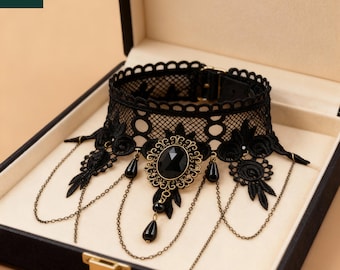 Black Lace Rose Choker Necklace - Victorian Goth Vampire Jewelry Black Lace Rose Choker Necklace - Victorian Goth Vampire Jewelry