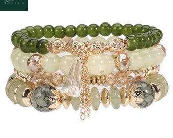 Boho Crystal Beaded Bracelet Set: Stackable Bohemian Jewelry