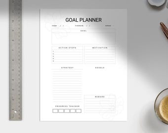 Planner di obiettivi floreali minimalisti: PDF stampabile, modello Canva
