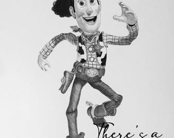 woody sketch (Toy story) with iconic quote there’s a snake in my boot wall art, digital print.