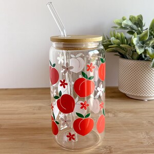 Georgia Peach 16oz Glass Can | Iced Coffee Cup | Mother&#39;s Day Gift | Daisies Tumbler | Coffee Lover | Beer Can Reuseable Cup | Summer Glass