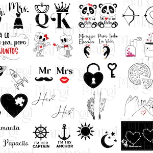 Pack of 20 designs for couples and lovers. T-shirts, sweatshirts, and tank tops. Ready-to-cut designs, instant download.