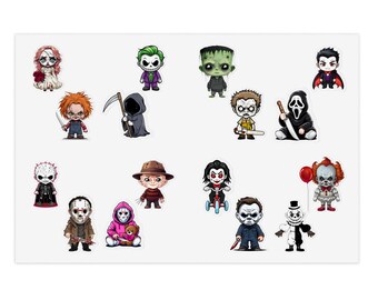 Chibi Horror Movie Character Sticker Sheet, Halloween Decals