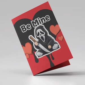 Biglietto di San Valentino Ghostface, biglietto carino e umoristico e spettrale, biglietto d'amore divertente, cancelleria unica per lui e lei, biglietto divertente