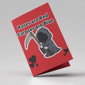Magere Hein Valentijnsdagkaart, spookachtig schattig, humoristische cadeaukaart, alternatieve kaarten, unieke kaarten, donkere humor, gotische kaarten