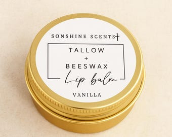 Bálsamo labial de sebo de vacas alimentadas con pasto, cera de abeja orgánica, jojoba, vainilla. Tratamiento hidratante para los labios.