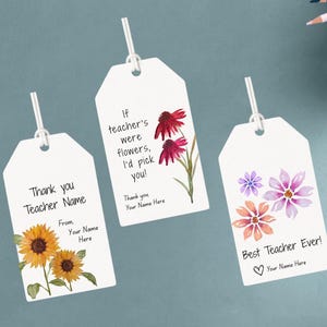 Lehrer Danke Geschenkanhänger | Bearbeitbare Klasse Wertschätzung zum Jahresende | Florale Original Kunst | Einfache DIY druckbare Vorlage | Sofort Download