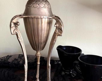 Vintage French Empire Style Ram Head Incense Burner – Pewter Tripod Censer Urn – Gothic Goat