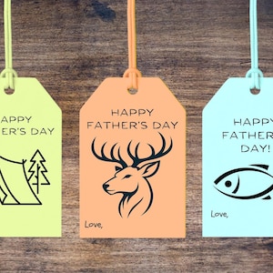 Étiquettes pour la fête des pères de Hunt Fish Camp | Cadeau pour papa ou grand-père | Téléchargement instantané | Emballage cadeau pour papas | Conception de tente poisson chevreuil | Carte imprimable