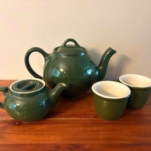 Vintage Forest Green Tea Set - Mixed Brands, Lipton Teapot, Shenango Individual, Hall  Bean Pots