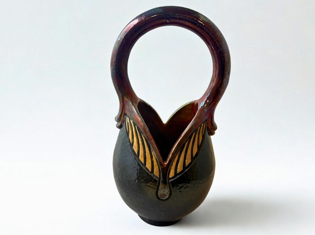 James Raku Raku James Loso Raku Pottery Vessel • Iridescent Glaze Vase • Art Deco / Art ...