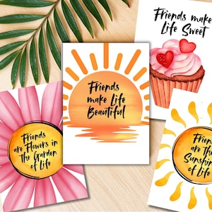 Printable Friendship Greeting Cards – Set of 4 | Inspirational Friend Cards | Colorful Digital Download | Perfect Galentine's Gift |