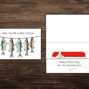 Vaderdagcadeaukaarthouder | Kaart met vissenthema | Gepersonaliseerde kaart voor papa of opa | Bewerkbare sjabloon | Gemakkelijk op maat afdrukbaar canvas