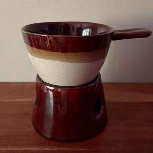 Vintage Himark Gourmet Brown Drip Glaze Fondue Set | Ceramic Chocolate or Cheese Melting Pot