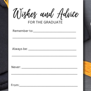 Gepersonaliseerde afstudeerwensen en advieskaarten – afdrukbare sjabloon | Bonusinstructiebord | Leuke activiteit en aandenken afstudeerfeest | Decoratie: