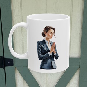 Praying Woman Ceramic Mug, Gift for Religious Friend, Christian Coffee Cup, Inspirational Tea Mug, Mother&#39;s Day Gift, Unique Kitchen Decor