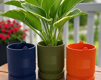 Ribbed Indoor Planter Pot, 3D Printed, Home-Decor Planter with Saucer Drip Tray 3 4 5 6 inch Planter with Drainage| Rope Hanging Planter