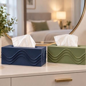 WaveForm näsduksasköverdrag, Modern heminredning, Rektangulär näsdukshållare, 3D-tryckt näsdukshållare - Minimalistisk näsduksask - Badrumsinredning