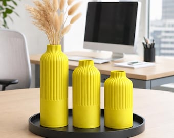 Matt Gelbgrüne Moderne Vase | Minimalistisches Wohnkultur-Mittelstück | Große Vase| Trockene Vase| Perfekte Geschenke für Zuhause | Herzstück Design |Geschenk