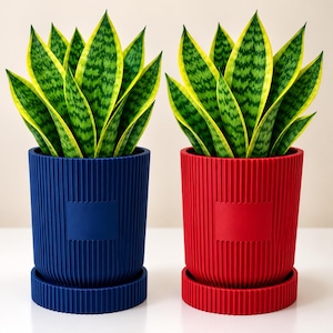 Pot de fleurs d'intérieur côtelé, imprimé en 3D, avec soucoupe et bac de récupération, disponible en 3, 4, 5 et 6 pouces, avec drainage | Pot suspendu en corde
