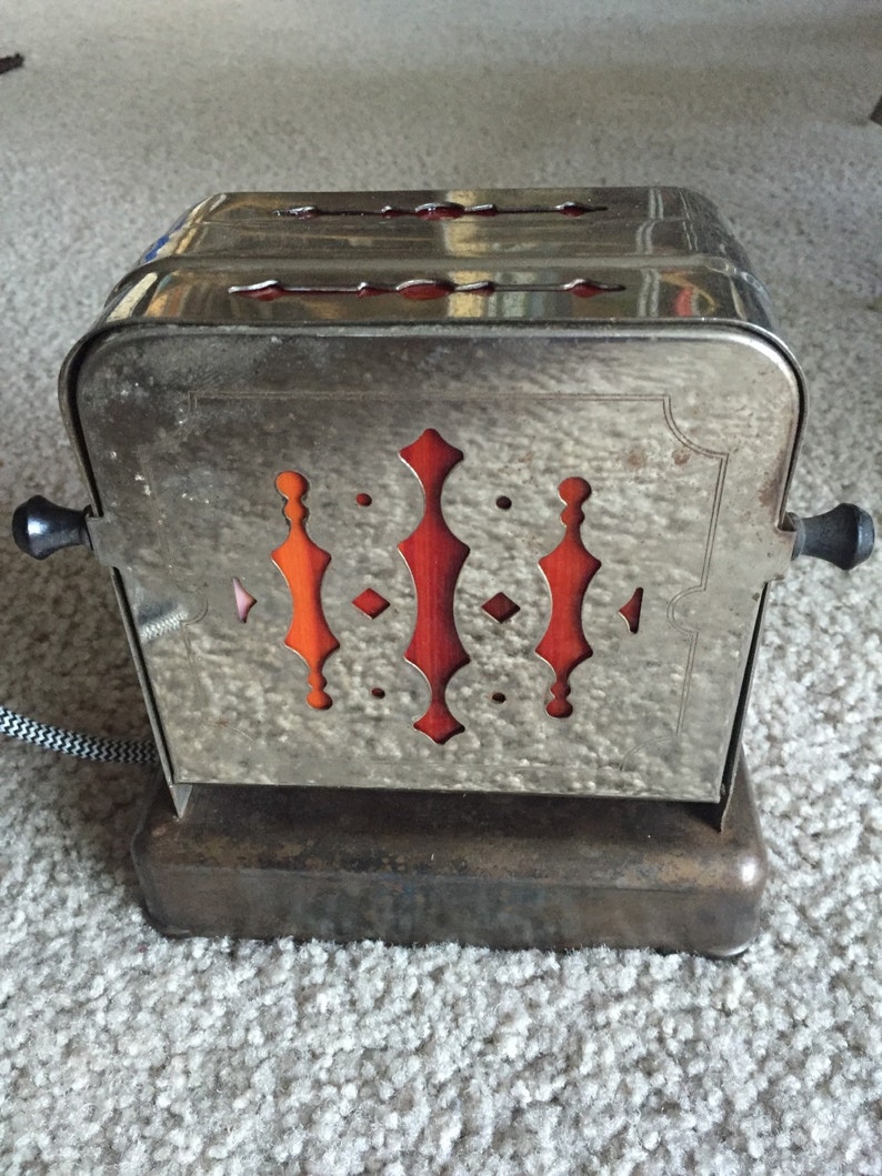 1930s Chrome Toaster lamp red glass