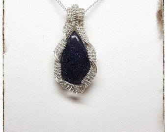 Blue Sand Quartz Woven Sterling Silver Pendant