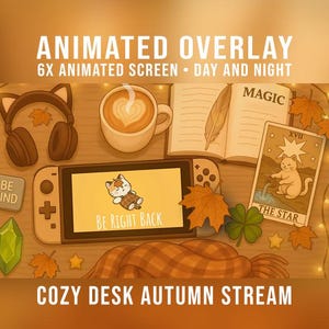 居心地の良いデスクアニメーションスクリーン | 秋のストリーマー | Twitchオーバーレイ配信 – 昼と夜