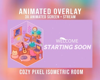Conjunto de superposiciones isométricas de píxeles acogedores: pantalla animada limpia - Habitación dulce y bonita