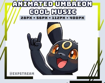 Emoticono de Umbreon con cuerno y música genial - GIF de Twitch y Discord - Emoji de Pokémon para stream