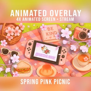 Cute Animated Stream Overlay | Cozy Spring Pink Picnic Style | Twitch | Spring Aesthetic