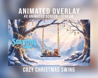 Columpio navideño acogedor – Pack de superposiciones animadas | Tema de invierno nevado | 4 superposiciones | YouTube | Twitch | Kick