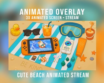 Superposición animada de transmisión de playa adorable | Twitch | Estética veraniega