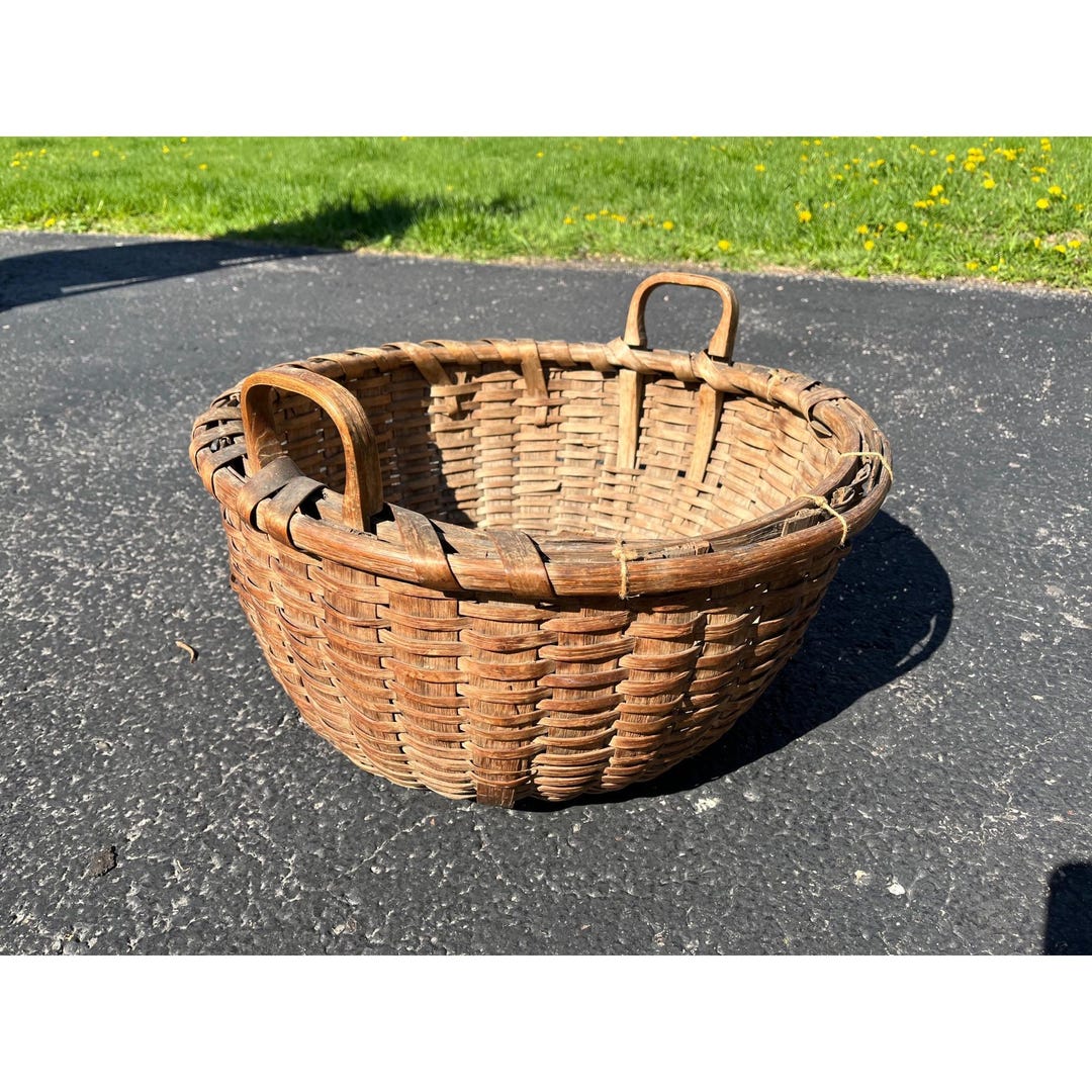Antique Primitive 1800s Oak Splint Produce Farm Gathering Basket ...