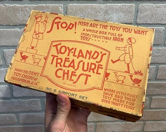 1930's Dent Toyland's Treasure Chest Empty Box, No. 6 Airport Set