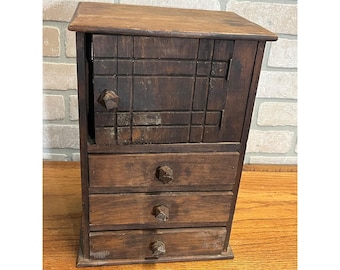 Antique 19th c. Tramp Art Carved Wooden Dresser Chest Cabinet Americana Folk Art