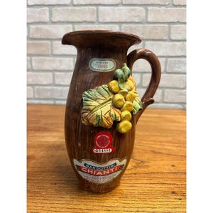 Vintage Barsottini Chianti Vino Decanter - Italy 1964 Empty Textured Leaf Jug